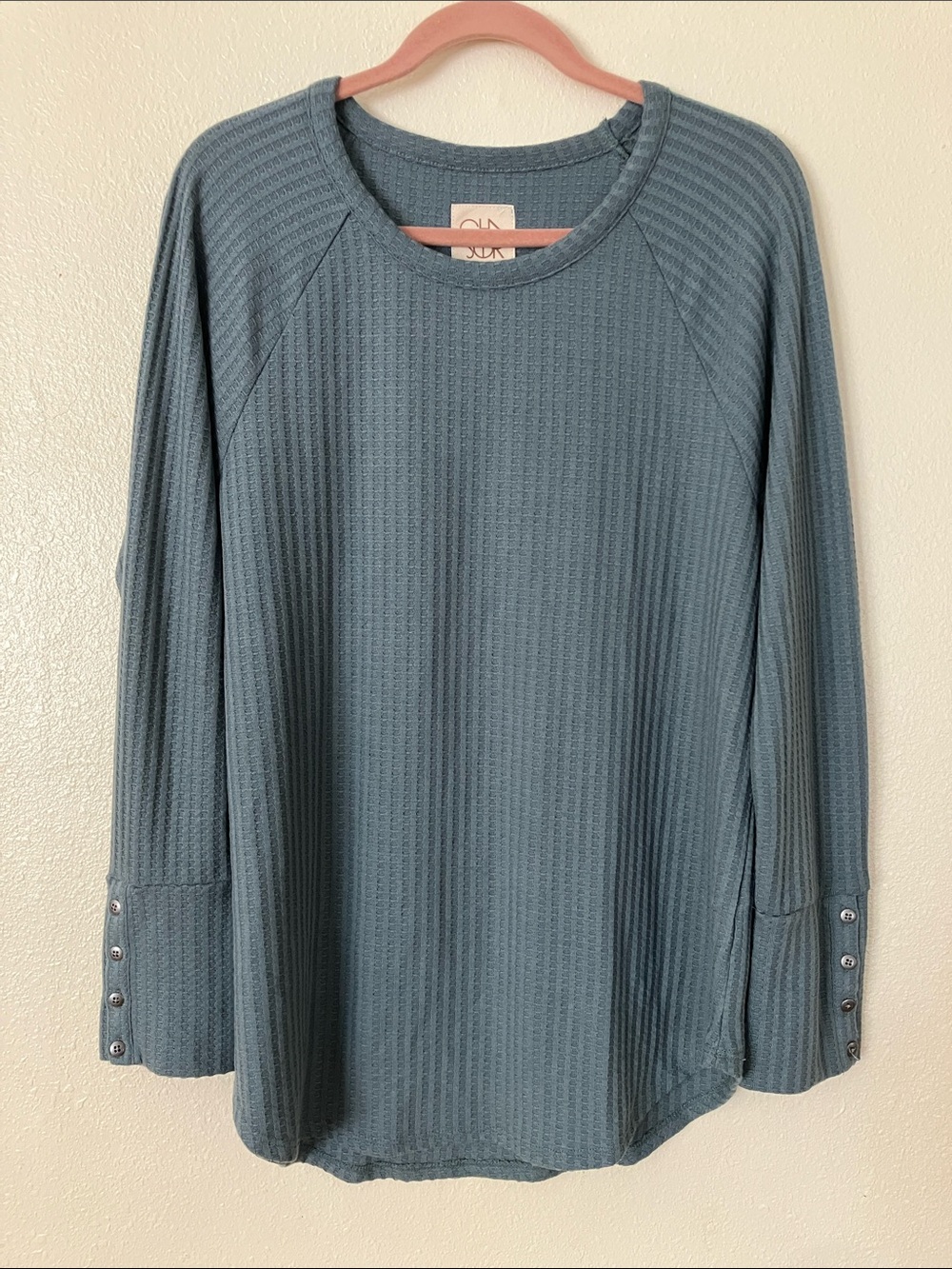 Chaser Muted Teal Textured Knit Top, XXL